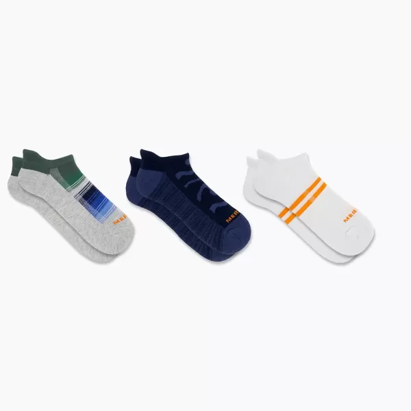 imageMerrell Mens and Womens Recycled Everyday Half Cushion Socks  3 Pairs  Breathable Hiking SocksLow Cut Tab  Blue Stripe Assorted