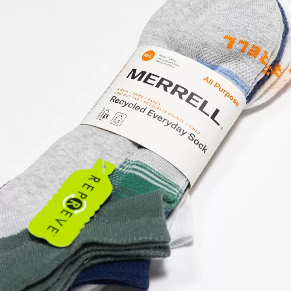 imageMerrell Mens and Womens Recycled Everyday Half Cushion Socks  3 Pairs  Breathable Hiking SocksLow Cut Tab  Blue Stripe Assorted