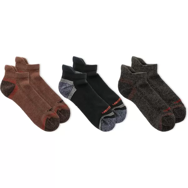 imageMerrell Mens and Womens Recycled Everyday Half Cushion Socks  3 Pairs  Breathable Hiking SocksLow Cut Tab  Brick Assorted