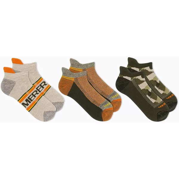 imageMerrell Mens and Womens Recycled Everyday Half Cushion Socks  3 Pairs  Breathable Hiking SocksLow Cut Tab  Orange Assorted