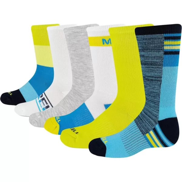 imageMerrell Kids Everyday Half Cushion Crew Socks  6 Pair Pack  Reinforced Heel and ToeBlue White Assorted