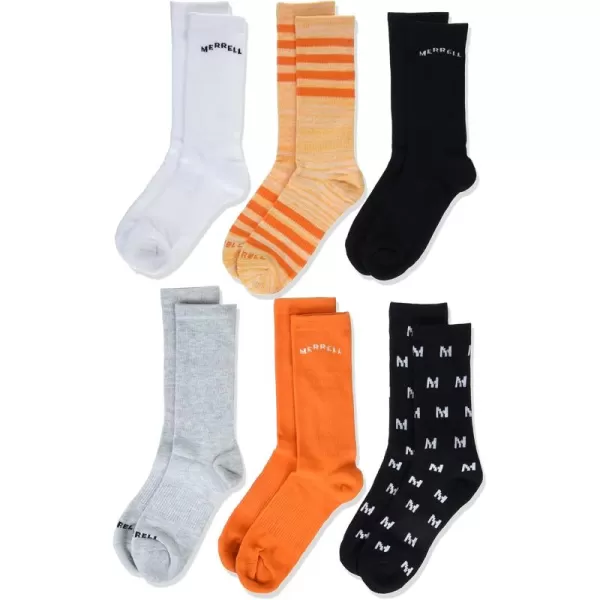 imageMerrell Kids Everyday Half Cushion Crew Socks  6 Pair Pack  Reinforced Heel and ToeOrange Assorted
