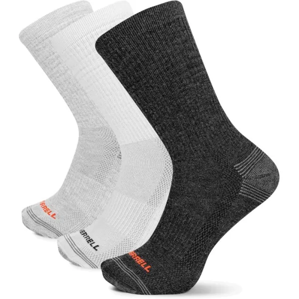 imageMerrell Mens and Womens Recycled Everyday Half Cushion Socks  3 Pairs  Breathable Hiking SocksCrew  Gray Assorted