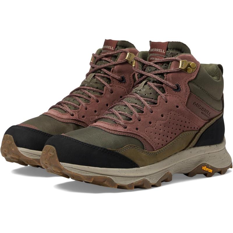 imageMerrell Speed Solo Mid Waterproof Hiking Boots for Men  FloatPro Foam Midsole  Removable PU FootbedOliveMarron