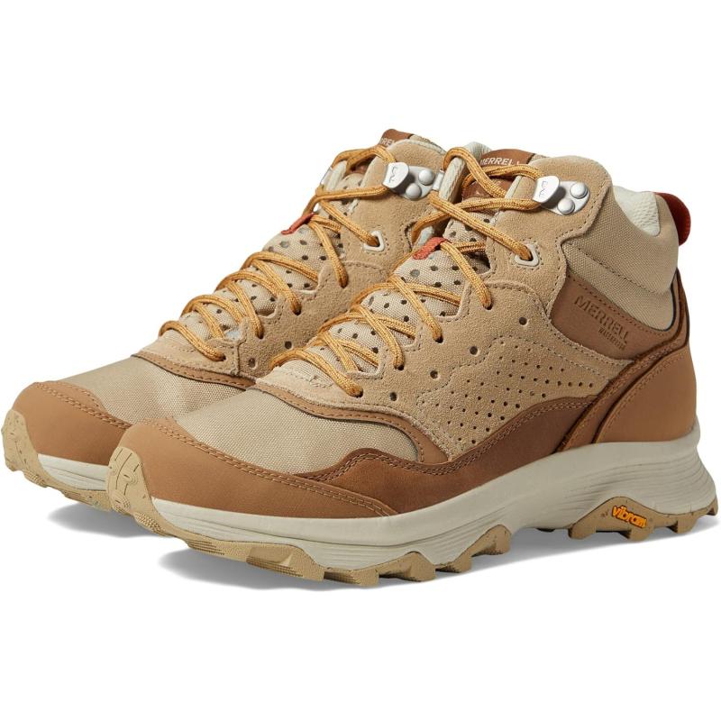 imageMerrell Speed Solo Mid Waterproof Hiking Boots for Men  FloatPro Foam Midsole  Removable PU FootbedTobaccoGold