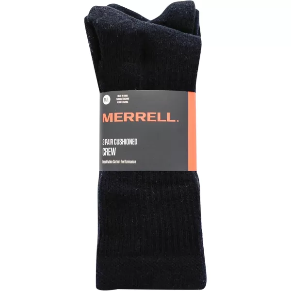 imageMerrell Mens and Womens Cushioned Cotton Socks3 Pair PackUnisex Breathable Mesh Comfort ZonesCrew  Black