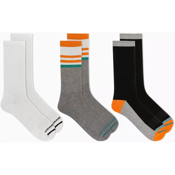 imageMerrell Mens and Womens Cushioned Cotton Socks3 Pair PackUnisex Breathable Mesh Comfort ZonesCrew  Orange Assorted