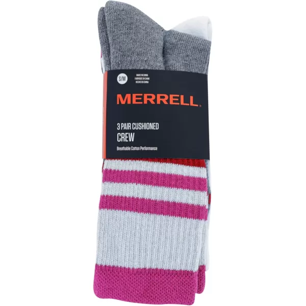 imageMerrell Mens and Womens Cushioned Cotton Socks3 Pair PackUnisex Breathable Mesh Comfort ZonesCrew  Purple Assorted
