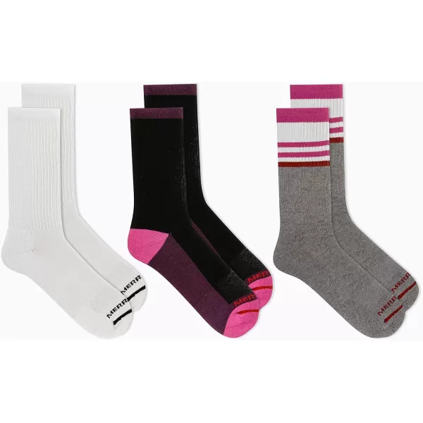 imageMerrell Mens and Womens Cushioned Cotton Socks3 Pair PackUnisex Breathable Mesh Comfort ZonesCrew  Purple Assorted