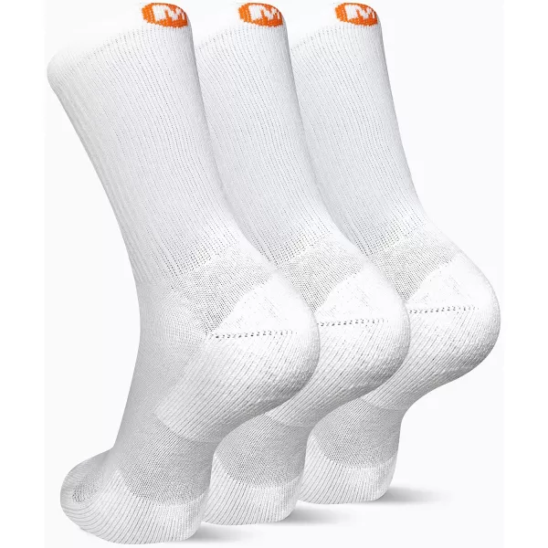 imageMerrell Mens and Womens Cushioned Cotton Socks3 Pair PackUnisex Breathable Mesh Comfort ZonesCrew  White