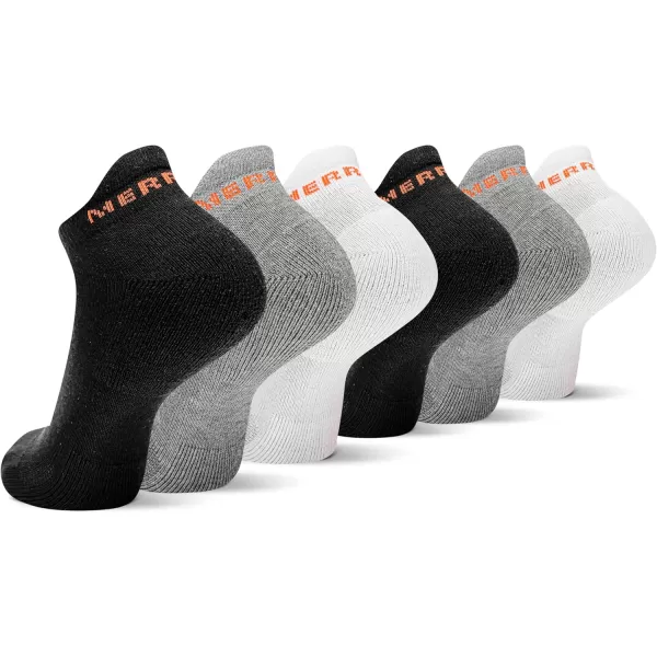 imageMerrell Mens and Womens Cushioned Cotton Socks3 Pair PackUnisex Breathable Mesh Comfort ZonesLow Cut Tab  Black Assorted 6 Pairs