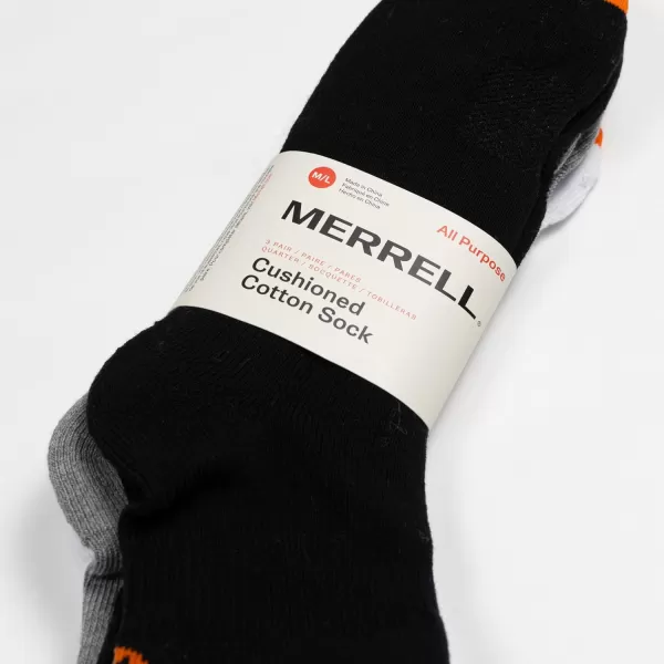 imageMerrell Mens and Womens Cushioned Cotton Socks3 Pair PackUnisex Breathable Mesh Comfort ZonesLow Cut Tab  BlackWhiteGray