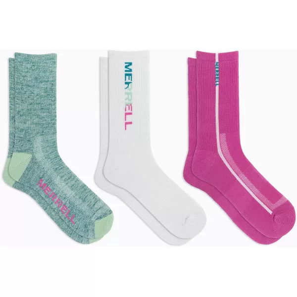 imageMerrell Mens and Womens Recycled Lightweight Cushion Socks3 Pair PackRepreve Hiking Arch SupportCrew  Pink Assorted