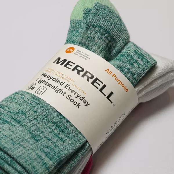 imageMerrell Mens and Womens Recycled Lightweight Cushion Socks3 Pair PackRepreve Hiking Arch SupportCrew  Pink Assorted