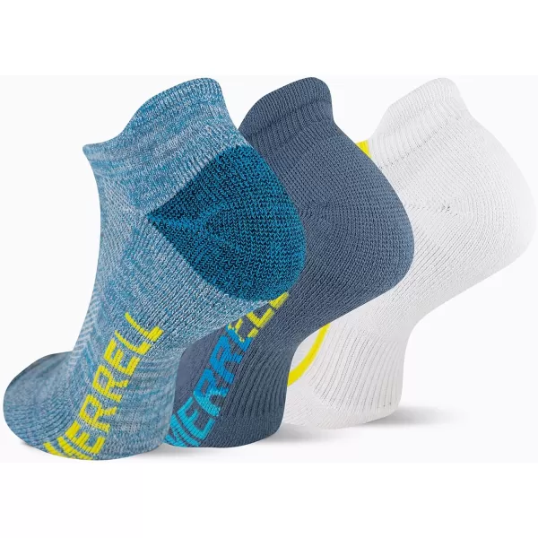 imageMerrell Mens and Womens Recycled Lightweight Cushion Socks3 Pair PackRepreve Hiking Arch SupportLow Cut Tab  Blue Assorted