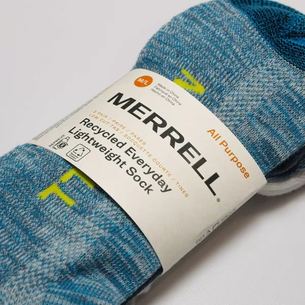 imageMerrell Mens and Womens Recycled Lightweight Cushion Socks3 Pair PackRepreve Hiking Arch SupportLow Cut Tab  Blue Assorted