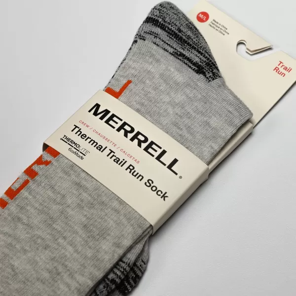 imageMerrell Mens and Womens Thermal Trail Running Crew Socks  Unisex Thermolite Lightweight Warmth and Breathable MeshGray Heather