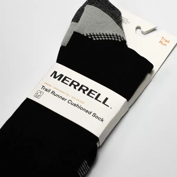 imageMerrell Mens and Womens Trail Running Cushioned Socks1 Pair PackUnisex AntiSlip Heel ampamp Arch CompressionCrew  Black