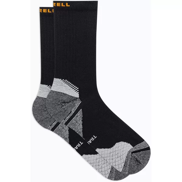 imageMerrell Mens and Womens Trail Running Cushioned Socks1 Pair PackUnisex AntiSlip Heel ampamp Arch CompressionCrew  Black