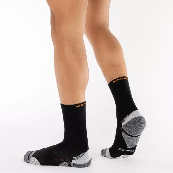 imageMerrell Mens and Womens Trail Running Cushioned Socks1 Pair PackUnisex AntiSlip Heel ampamp Arch CompressionCrew  Black