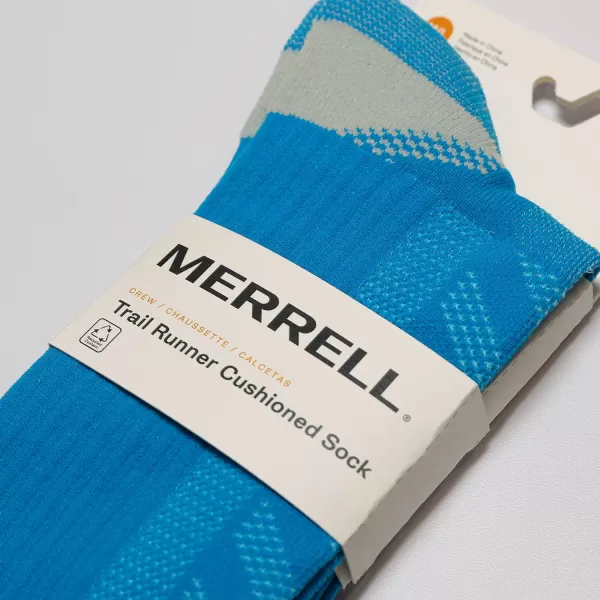 imageMerrell Mens and Womens Trail Running Cushioned Socks1 Pair PackUnisex AntiSlip Heel ampamp Arch CompressionCrew  Blue