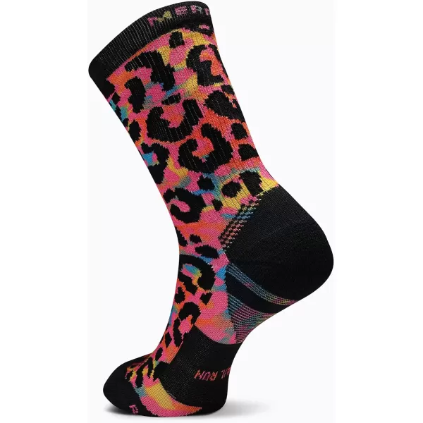imageMerrell Mens and Womens Trail Running Cushioned Socks1 Pair PackUnisex AntiSlip Heel ampamp Arch CompressionCrew  Leopard Pink