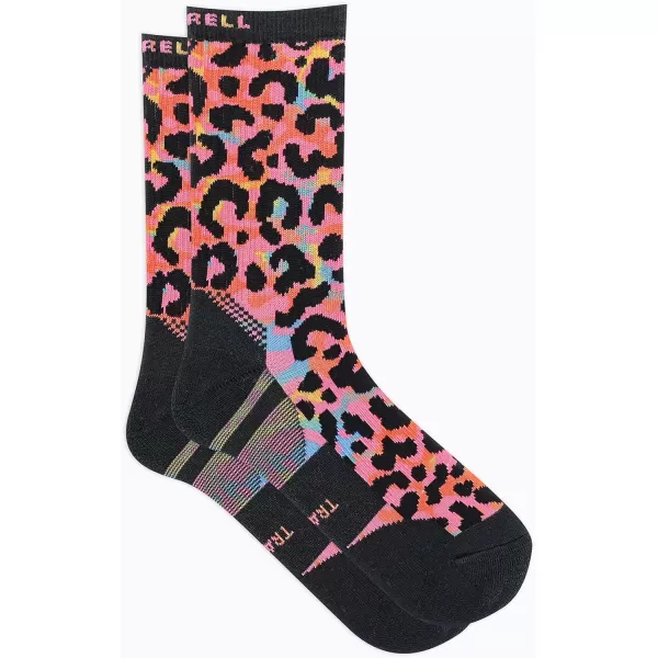 imageMerrell Mens and Womens Trail Running Cushioned Socks1 Pair PackUnisex AntiSlip Heel ampamp Arch CompressionCrew  Leopard Pink