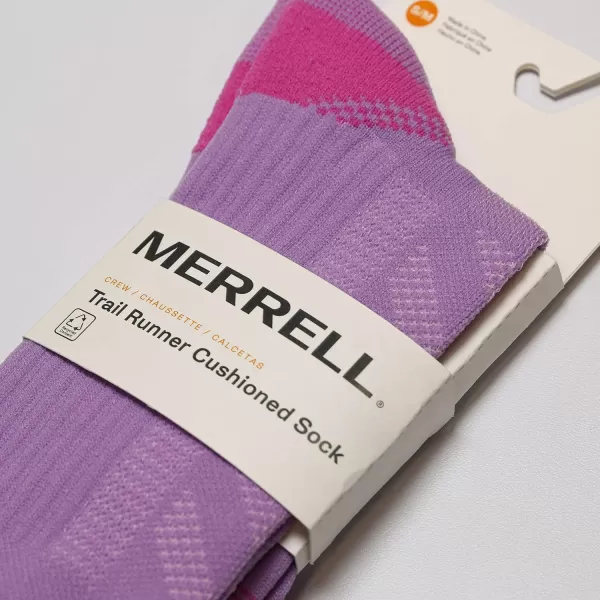 imageMerrell Mens and Womens Trail Running Cushioned Socks1 Pair PackUnisex AntiSlip Heel ampamp Arch CompressionCrew  Purple