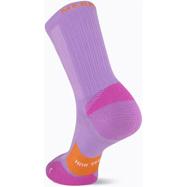 imageMerrell Mens and Womens Trail Running Cushioned Socks1 Pair PackUnisex AntiSlip Heel ampamp Arch CompressionCrew  Purple