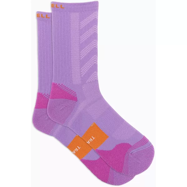 imageMerrell Mens and Womens Trail Running Cushioned Socks1 Pair PackUnisex AntiSlip Heel ampamp Arch CompressionCrew  Purple