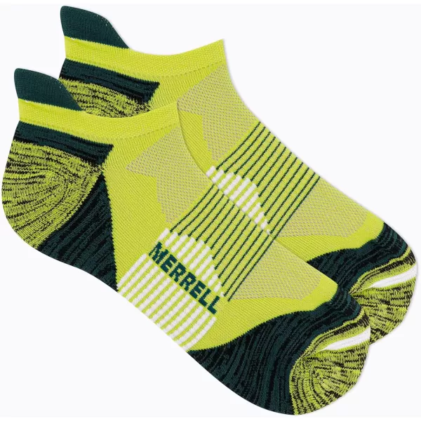 imageMerrell Mens and Womens Trail Running Cushioned Socks1 Pair PackUnisex AntiSlip Heel ampamp Arch CompressionLow Cut Tab  Bright Yellow
