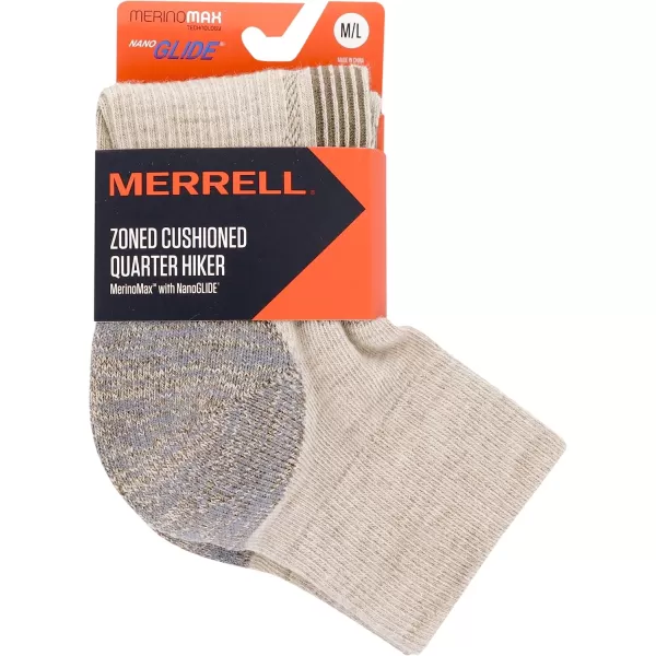 imageMerrell Mens and Womens Zoned Cushioned Wool Hiking Ankle SocksBreathable Arch SupportOatmeal Heather