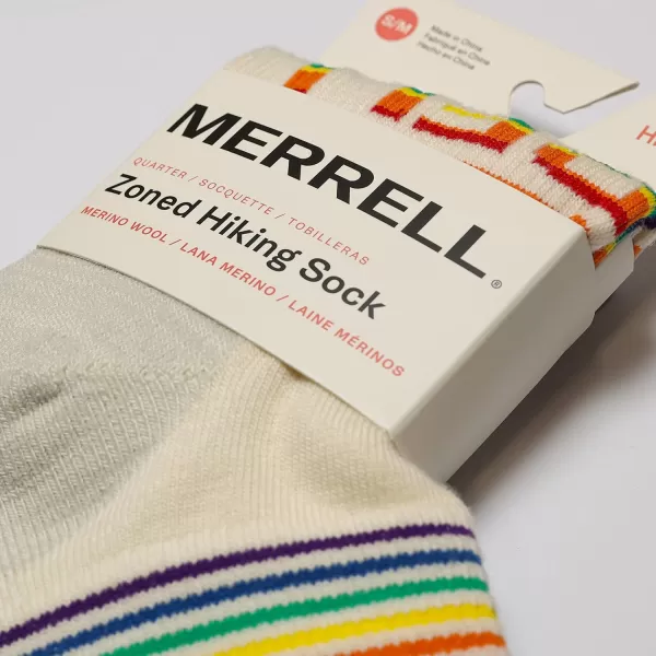 imageMerrell Mens and Womens Zoned Cushioned Wool Hiking Ankle SocksBreathable Arch SupportWhite Rainbow