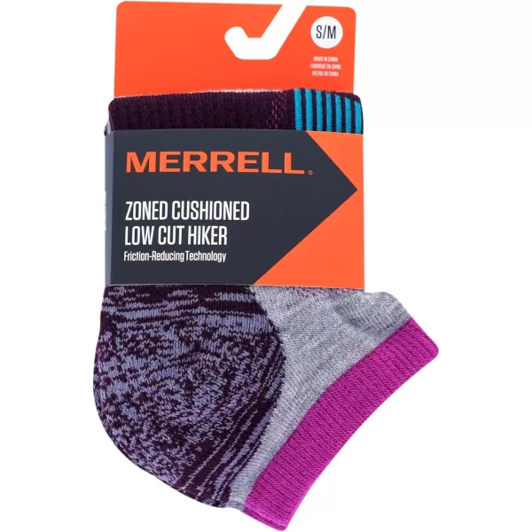 imageMerrell Mens and Womens Zoned Cushioned Wool Hiking Low Cut Socks1 Pair PackBreathable Arch SupportBurgundy