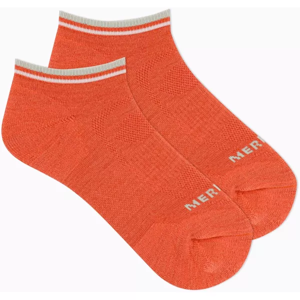 imageMerrell Mens and Womens Zoned Cushioned Wool Hiking Low Cut Socks1 Pair PackBreathable Arch SupportCoral