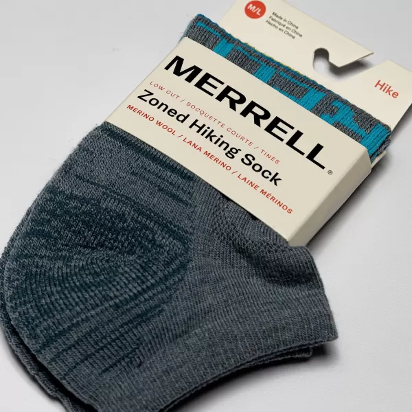 imageMerrell Mens and Womens Zoned Cushioned Wool Hiking Low Cut Socks1 Pair PackBreathable Arch SupportGrayBlue