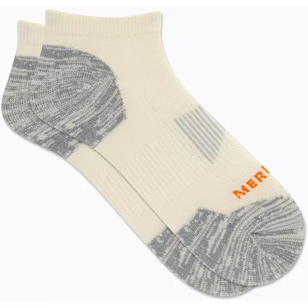 imageMerrell Mens and Womens Zoned Cushioned Wool Hiking Low Cut Socks1 Pair PackBreathable Arch SupportWhisper White