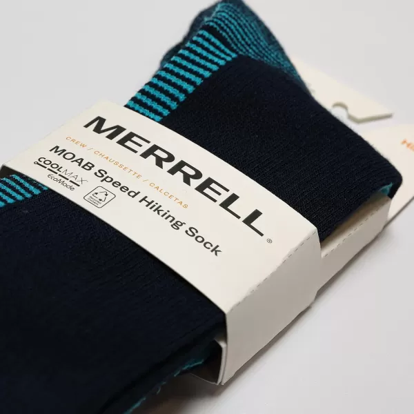 imageMerrell Unisex Adult Mens and Womens Moab Speed Lightweight Hiking Socks  Sustainable Coolmax EcomadeCrew  Navy