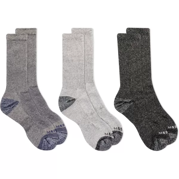 imageMerrell Unisex Adult Wool Everyday Hiking Socks  3 Pairs Crew  Cushioned Moisture WickingCrew  Charcoal Heather