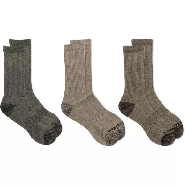 imageMerrell Unisex Adult Wool Everyday Hiking Socks  3 Pairs Crew  Cushioned Moisture WickingCrew  Olive Assorted