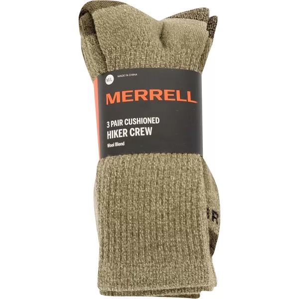 imageMerrell Unisex Adult Wool Everyday Hiking Socks  3 Pairs Crew  Cushioned Moisture WickingCrew  Olive Assorted