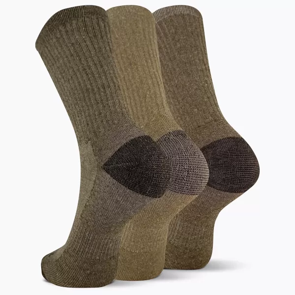 imageMerrell Unisex Adult Wool Everyday Hiking Socks  3 Pairs Crew  Cushioned Moisture WickingCrew  Olive Assorted