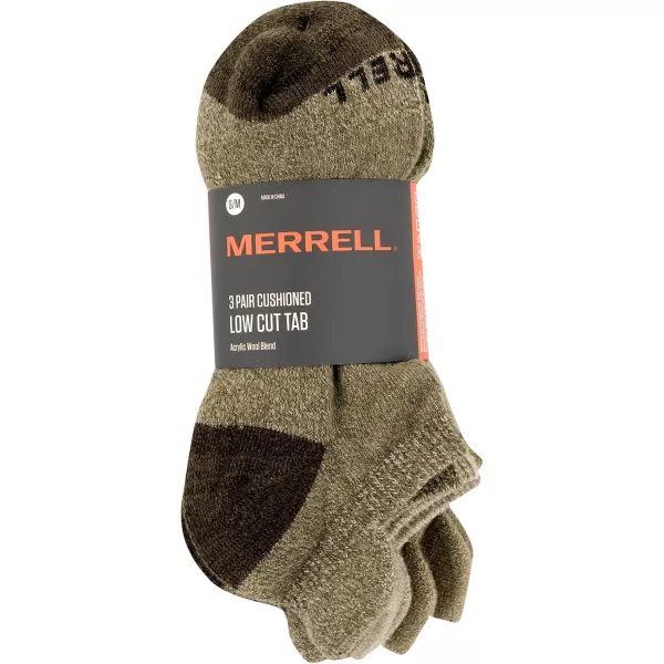 imageMerrell Unisex Adult Wool Everyday Hiking Socks  3 Pairs Low Cut Tab Cushioned Moisture WickingLow Cut Tab  Olive Assorted