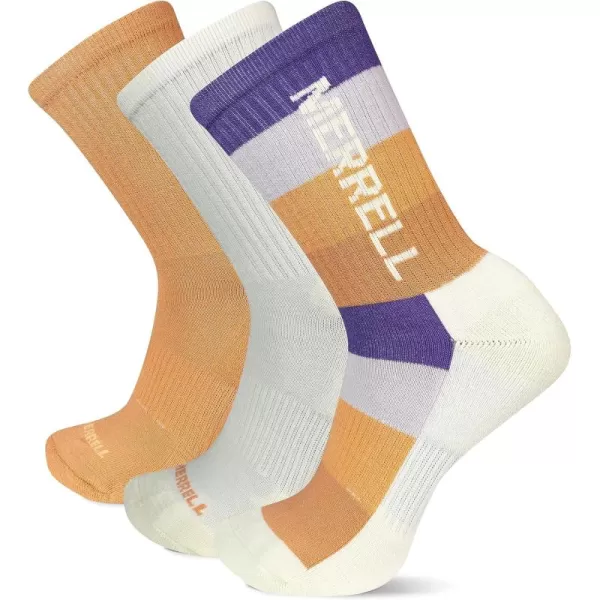 imageMerrell Mens and Womens Cushioned Cotton Socks3 Pair PackUnisex Breathable Mesh Comfort ZonesCrew  Orange Mosaic