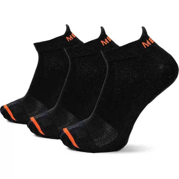 imageMerrell Mens and Womens Cushioned Cotton Socks3 Pair PackUnisex Breathable Mesh Comfort ZonesLow Cut Tab  Black