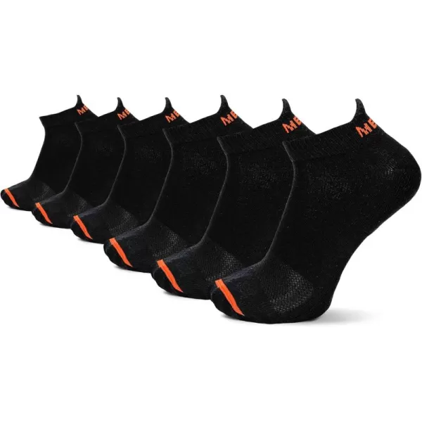 imageMerrell Mens and Womens Cushioned Cotton Socks3 Pair PackUnisex Breathable Mesh Comfort ZonesLow Cut Tab  Black 6 Pairs