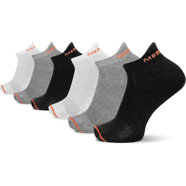 imageMerrell Mens and Womens Cushioned Cotton Socks3 Pair PackUnisex Breathable Mesh Comfort ZonesLow Cut Tab  Black Assorted 6 Pairs