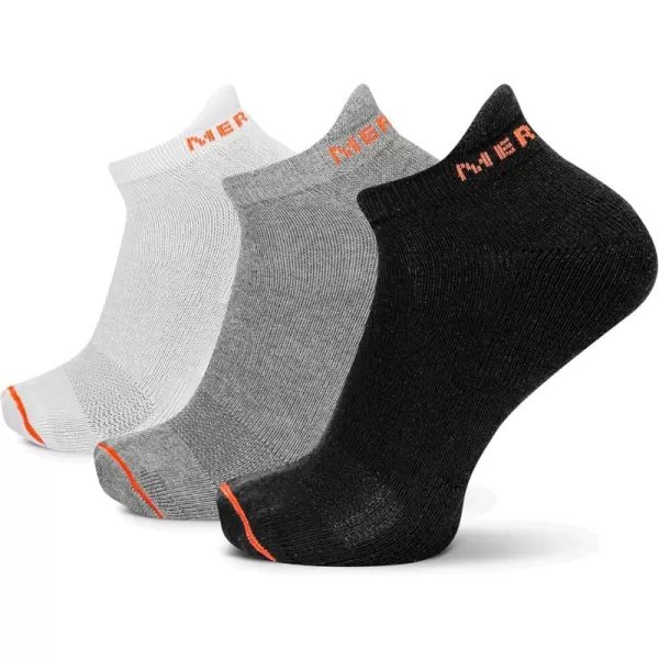 imageMerrell Mens and Womens Cushioned Cotton Socks3 Pair PackUnisex Breathable Mesh Comfort ZonesLow Cut Tab  BlackWhiteGray
