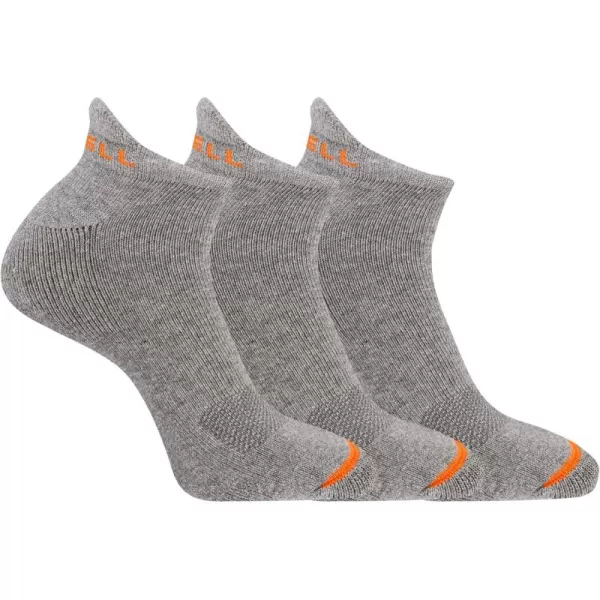 imageMerrell Mens and Womens Cushioned Cotton Socks3 Pair PackUnisex Breathable Mesh Comfort ZonesLow Cut Tab  Gray