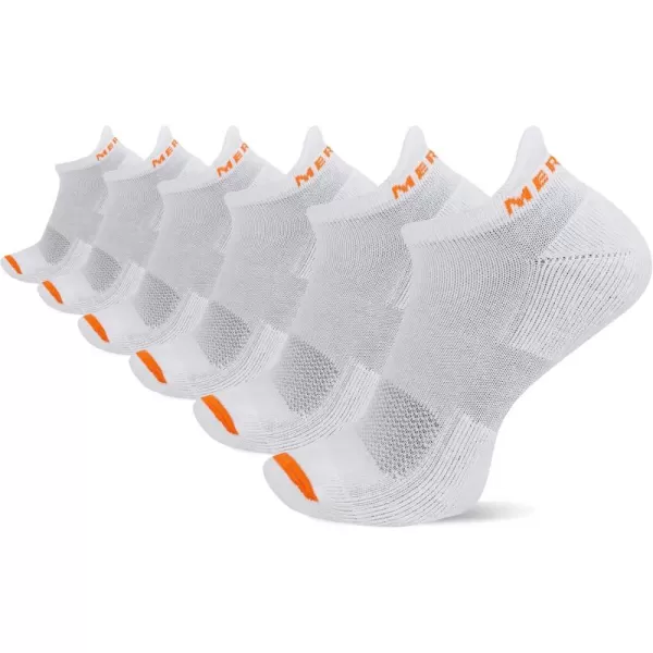 imageMerrell Mens and Womens Cushioned Cotton Socks3 Pair PackUnisex Breathable Mesh Comfort ZonesLow Cut Tab  White 6 Pairs